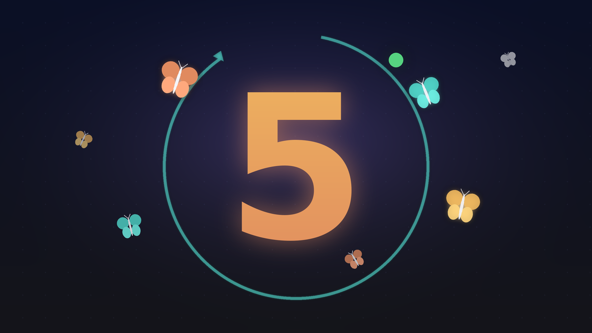 Stylized number 5 with a teal redeploy orbit ring and green online indicator on a dark gradient, representing Claude Fable 5 being restored