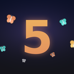 Stylized number 5 emblem with butterflies on a dark tech gradient, representing Claude Fable 5