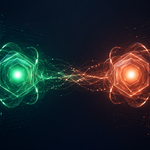 Two glowing AI cores, one emerald green and one coral orange, facing each other over a dark circuit board background symbolizing competition between AI coding tools